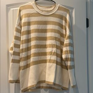 LOFT Striped Crewneck Sweater in Cream and Tan